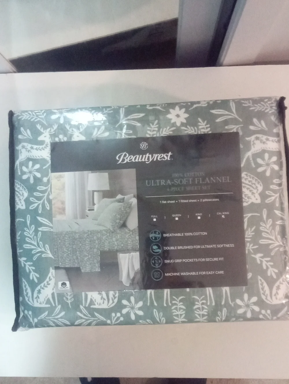 Beautyrest Ultra-Soft Flannel Sheet Set California King NWT $105 Sage Green